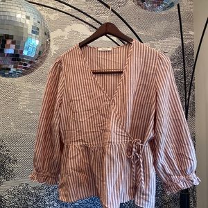 Madewell pink striped peplum wrap around blouse